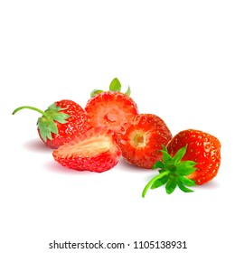 Fresh, nutritious and tasty strawberries. Symbols of berries. Elements for label design. Vector illustration. Berries ingredients in triangulation technique. Strawberries low poly.