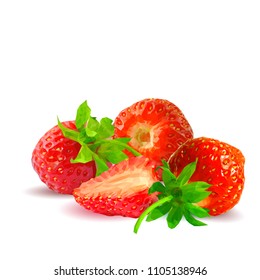 Fresh, nutritious and tasty strawberries. Symbols of berries. Elements for label design. Vector illustration. Berries ingredients in triangulation technique. Strawberries low poly.