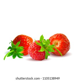 Fresh, nutritious and tasty strawberries. Symbols of berries. Elements for label design. Vector illustration. Berries ingredients in triangulation technique. Strawberries low poly.