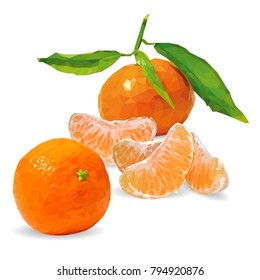 Fresh, nutritious and tasty tangerines. Symbols of fruits. Elements for label design. Vector illustration. Fruits ingredients in triangulation technique. Tangerines low poly.