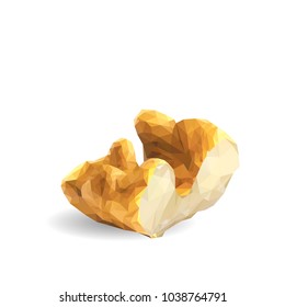 Fresh, nutritious, tasty walnut. Nuts ingredients in triangulation technique. Vector illustration. Nuts ingredients in triangulation technique. Walnut low poly.