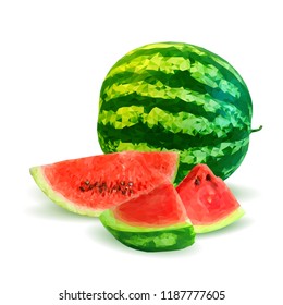 Fresh, nutritious and tasty watermelon. Symbols of berries. Elements for label design. Vector illustration. Berries ingredients in triangulation technique. Watermelon low poly.