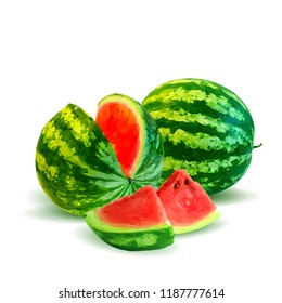 Fresh, nutritious and tasty watermelon. Symbols of berries. Elements for label design. Vector illustration. Berries ingredients in triangulation technique. Watermelon low poly.