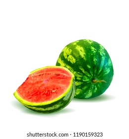 Fresh, nutritious and tasty watermelon. Symbols of berries. Elements for label design. Vector illustration. Berries ingredients in triangulation technique. Watermelon low poly.