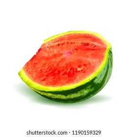 Fresh, nutritious and tasty watermelon. Symbols of berries. Elements for label design. Vector illustration. Berries ingredients in triangulation technique. Watermelon low poly.