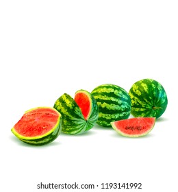 Fresh, nutritious and tasty watermelon. Symbols of berries. Elements for label design. Vector illustration. Berries ingredients in triangulation technique. Watermelon low poly.