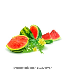 Fresh, nutritious and tasty watermelon. Symbols of berries. Elements for label design. Vector illustration. Berries ingredients in triangulation technique. Watermelon low poly.