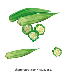 Fresh okra or green rosellecut pieces