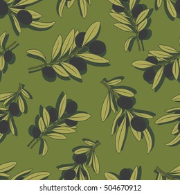 Fresh olives hand drawn background. Decorative wallpaper, good for printing. Colorful seamless pattern with olive branches. Illustration vector