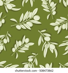 Fresh olives hand drawn background. Decorative wallpaper, good for printing. Colorful seamless pattern with olive branches. Illustration vector