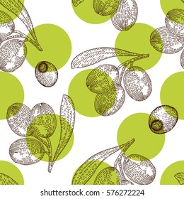 Fresh olives hand drawn background pattern.