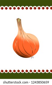 Fresh onion isolated on vintage  background. Vector illustration.Concept for farmers market, organic food, grocery store. Natural product design. Logotype, badge, icon, banner, flyer, poster, tag