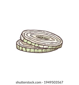 Fresh onion sliced with rings, vegetable hamburger ingredient, healthy food.