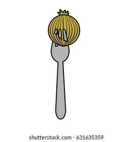 fresh onion vegetable in the fork utensil