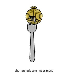 fresh onion vegetable in the fork utensil