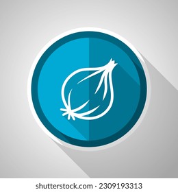Fresh onion, vegetable symbol, flat design vector blue icon with long shadow