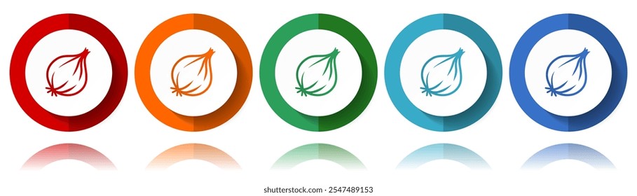 Cebola fresca, ícones vetoriais vegetais, conjunto de ícone plano para design de logotipo, webdesign e aplicações móveis, coleção de botões coloridos da Web em eps 10