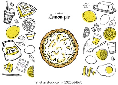 fresh open lemon pie recipe ingredients isolated on white