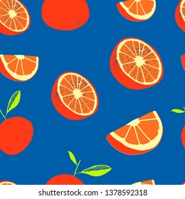 Fresh orange background. Hand drawn overlapping backdrop. Colorful wallpaper vector.  pattern with citrus fruits collection. Decorative illustration, good for printing