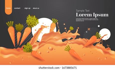 fresh orange carrot juice liquid splash realistic splashes healthy vegetables splashing waves horizontal copy space vector illustration