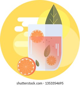 Fresh orange cocktail with yellow background in vector 