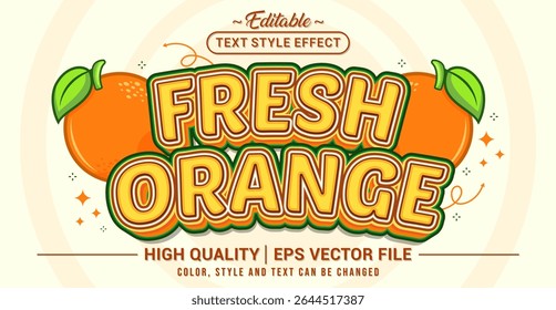 Fresh Orange editable text effect with bright colors and playful cartoon style – great for healthy lifestyle content, tropical product marketing, and fresh food ads
