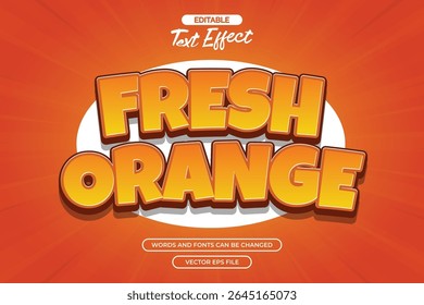 Fresh orange editable text effect with 3d cartoon text style and with orange comic background