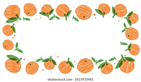 Fresh orange fruit frame on white background. Vector summer banner illustration
