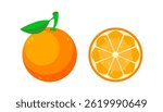 Fresh Orange Fruit with Green Leaf and Orange Slice Showing the Pulp