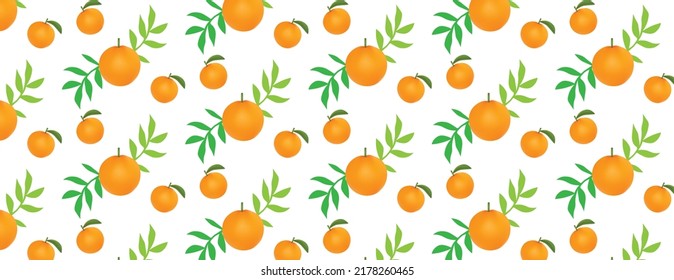fresh orange fruit with green leaves seamless pattern vector illustration (tropical fruit) on white background logo symbol design poster flyer fabric and tile design clothing wrapping paper fresh oran