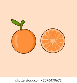 Fresh Orange Fruit Illustration Whole and Sliced