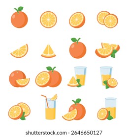 Fresh Orange Fruit and Juice Icons – Healthy Citrus Vector for Organic Food and Summer Drink Design