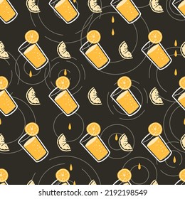 Fresh Orange Fruit Juice Vector Graphic Seamless Pattern can be use for background and apparel design