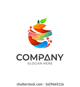 Fresh orange fruit logo design vector, organic product logo.