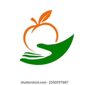 Logo de fruta naranja fresca en la mano