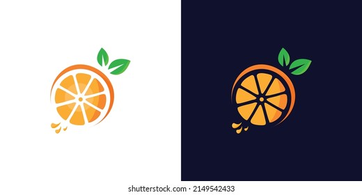 Fresh orange fruit logo inspiration template. fruit logo, juice orange playful style, half juice.