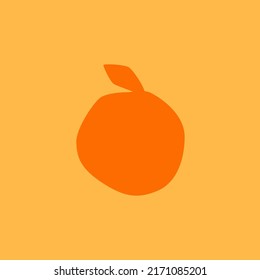 Fresh Orange Fruit Silhouette in Flat Design Style. Outline Icon. Apple Contour Isolated on Orange Background, Simple Drawing.