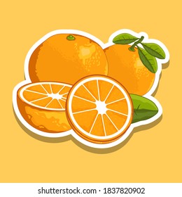 Frutos de naranja natural, rodajas de naranja con hojas