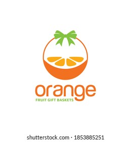 Fresh Orange Fruit, Slice of Lemon Lime Grapefruit Citrus with basket gift logo design inspiration