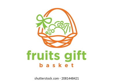 Fresh Orange Fruit, Slice of Lemon Lime Grapefruit Citrus with basket gift logo design inspiration