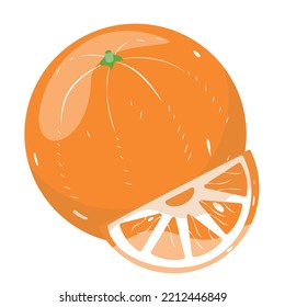 Fresh orange fruit. Orange slice, vector illustration. Vector illustration for design and print.	