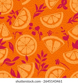 Fresh Orange Fruit Slices Vector Seamless pattern