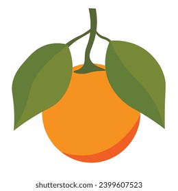 Fresh orange fruit vector image, whole orange with leaves, isolated on white background