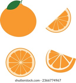 Fresh orange fruits, flat vector illustrations