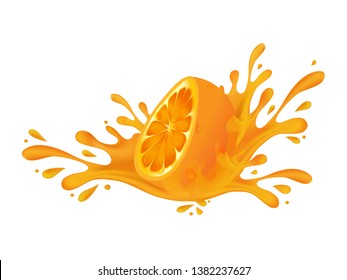 Fresh orange fruits. 
Orange splash vector illustration.