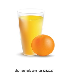 Fresh orange and glass with juice. Vector illustration