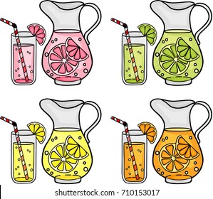 Fresh orange, grapefruit, lemon and lime refreshment juice citrus fruits
