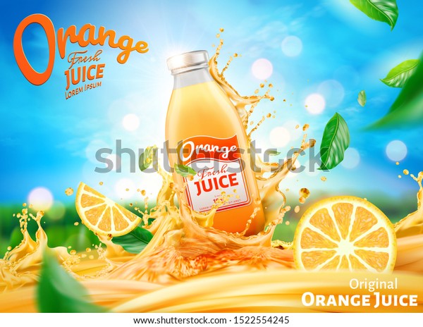 Fresh Orange Juice Ads Splashing Liquid Stock Vector (Royalty Free ...