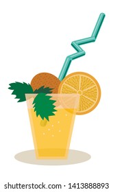 Fresh orange juice. Coctail. Flat vector illustration