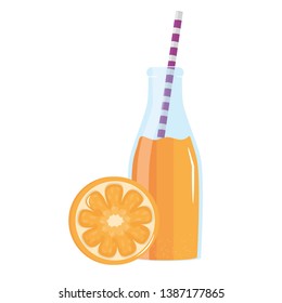 fresh orange juice fruit in botttle with straw
